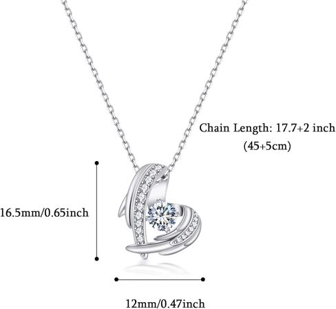 PHNIBIRD Women's Heart Necklace, Angel Wings Necklace, Women's 925 Silver with Zircon Pendant, Gifts for Women, Chain in Kuwait