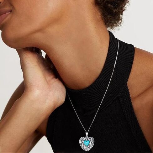 DOLIOX Genuine Heart Turquosie Necklace, Sterling Silver Native Western Vintage Flower Jewelry December Birthstone Birthday Gift for Women, Sterling Silver, Turquoise in Saudi Arabia