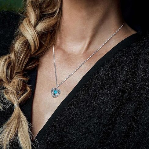 DOLIOX Genuine Heart Turquosie Necklace, Sterling Silver Native Western Vintage Flower Jewelry December Birthstone Birthday Gift for Women, Sterling Silver, Turquoise in Saudi Arabia