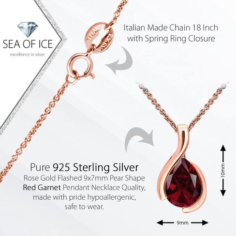 SEA OF ICE Pear Shape Teardrop Natural Gemstones Pendant Necklace -Red Garnet 9x7mm Pear Shape with Sterling Silver necklace 18 Inch - Necklaces for Everyday Wear in Kuwait