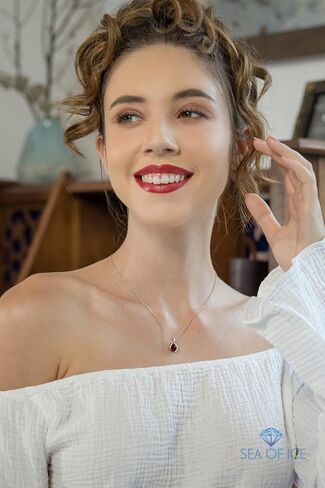 SEA OF ICE Pear Shape Teardrop Natural Gemstones Pendant Necklace -Red Garnet 9x7mm Pear Shape with Sterling Silver necklace 18 Inch - Necklaces for Everyday Wear in Kuwait