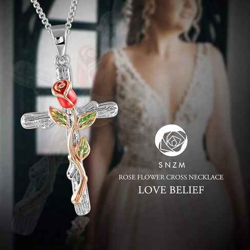 SNZM الصليب قلادة قلادة للنساء روز زهرة قلادة مجوهرات لعيد الميلاد عيد ميلاد عيد الحب قلادة للنساء 18 مع 2 بوصة in Kuwait
