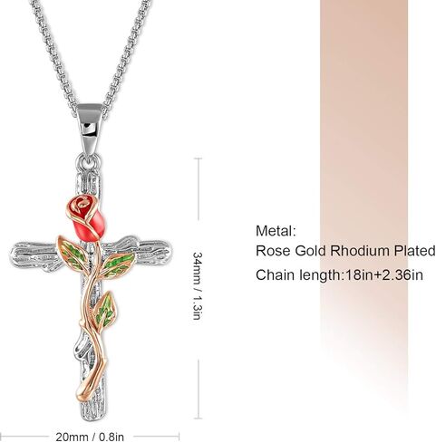 SNZM الصليب قلادة قلادة للنساء روز زهرة قلادة مجوهرات لعيد الميلاد عيد ميلاد عيد الحب قلادة للنساء 18 مع 2 بوصة in Kuwait