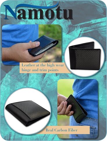 Namotu Real Carbon Fiber Wallet w/RFID Blocking Tech, Leather at Hinges and Trim - ID Window - Mens Slim Thin Real Carbon Bifold to Protect Your Money and Cards Identity in Saudi Arabia
