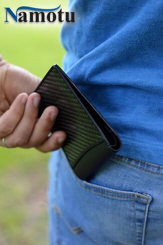 Namotu Real Carbon Fiber Wallet w/RFID Blocking Tech, Leather at Hinges and Trim - ID Window - Mens Slim Thin Real Carbon Bifold to Protect Your Money and Cards Identity in Saudi Arabia