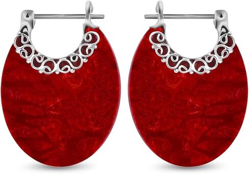 اقراط حلقية من الفضة الاسترلينية عيار 925 للنساء، لون مرجاني، مرجاني, المرجان, المرجان in Kuwait