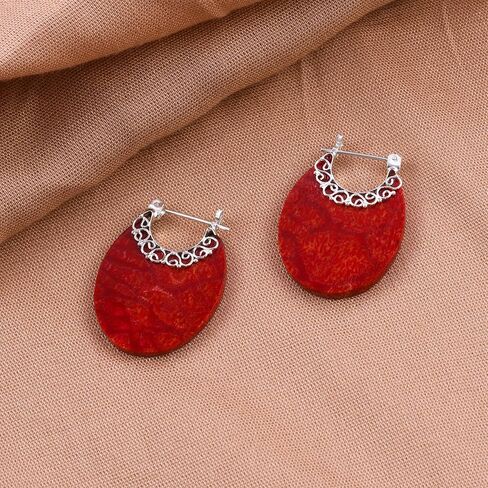 اقراط حلقية من الفضة الاسترلينية عيار 925 للنساء، لون مرجاني، مرجاني, المرجان, المرجان in Kuwait