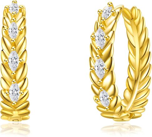 14K Gold/White Plated Lightweight Wheat Circle Hoop Earrings for Women,Small Marquise Cubic Zirconia Earrings Hypoallergenic Everyday Jewelry in Saudi Arabia