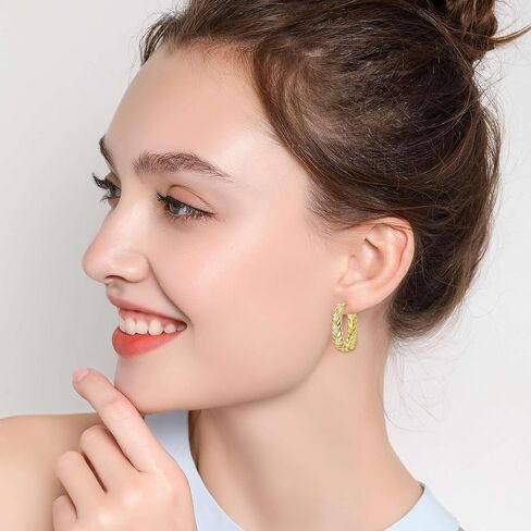 14K Gold/White Plated Lightweight Wheat Circle Hoop Earrings for Women,Small Marquise Cubic Zirconia Earrings Hypoallergenic Everyday Jewelry in Saudi Arabia