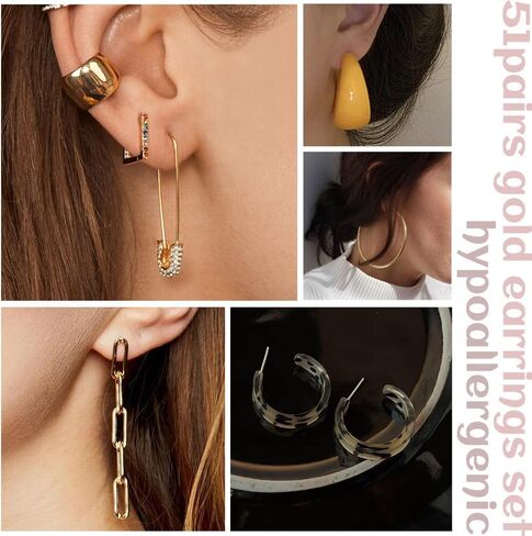 ZOVOLI 33 Pairs Gold Hoop Earrings Set for Women Multipack Chunky Pearl Twisted Small Big Hoops Earring Packs Set Fashion Statement Trendy Earrings Cute Earrings for Girls Aesthetic Gold Earrings in Kuwait
