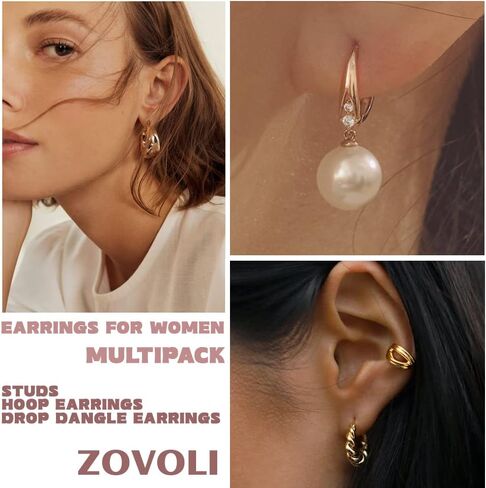 ZOVOLI 33 Pairs Gold Hoop Earrings Set for Women Multipack Chunky Pearl Twisted Small Big Hoops Earring Packs Set Fashion Statement Trendy Earrings Cute Earrings for Girls Aesthetic Gold Earrings in Kuwait