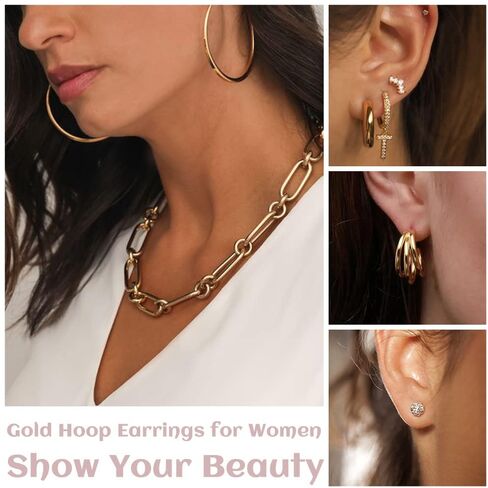 ZOVOLI 33 Pairs Gold Hoop Earrings Set for Women Multipack Chunky Pearl Twisted Small Big Hoops Earring Packs Set Fashion Statement Trendy Earrings Cute Earrings for Girls Aesthetic Gold Earrings in Kuwait