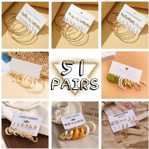 ZOVOLI 33 Pairs Gold Hoop Earrings Set for Women Multipack Chunky Pearl Twisted Small Big Hoops Earring Packs Set Fashion Statement Trendy Earrings Cute Earrings for Girls Aesthetic Gold Earrings in Kuwait