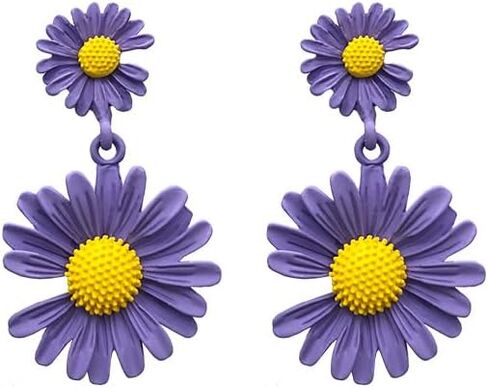 QzxEqz Bohemian Daisy Flower Earrings Matte Floral Petal Drop Dangle Earrings Layered Flower Earrings for Women Girls Chic Wedding Jewelry in Saudi Arabia