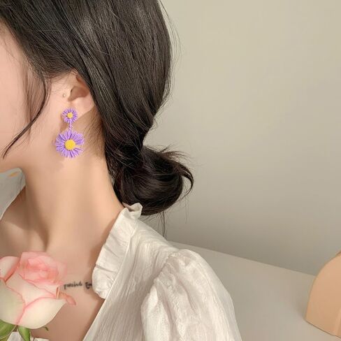 QzxEqz Bohemian Daisy Flower Earrings Matte Floral Petal Drop Dangle Earrings Layered Flower Earrings for Women Girls Chic Wedding Jewelry in Saudi Arabia
