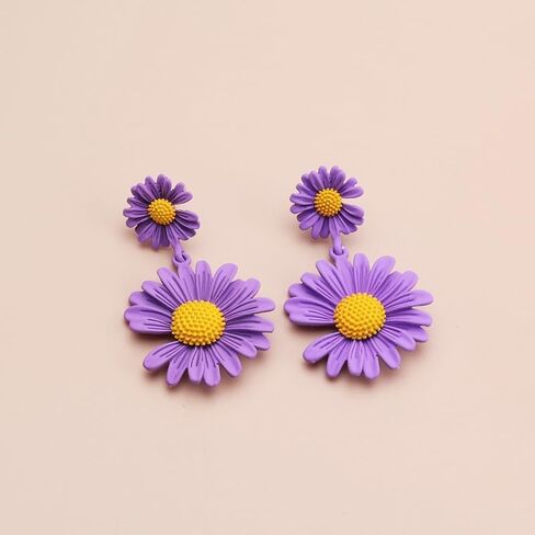 QzxEqz Bohemian Daisy Flower Earrings Matte Floral Petal Drop Dangle Earrings Layered Flower Earrings for Women Girls Chic Wedding Jewelry in Saudi Arabia