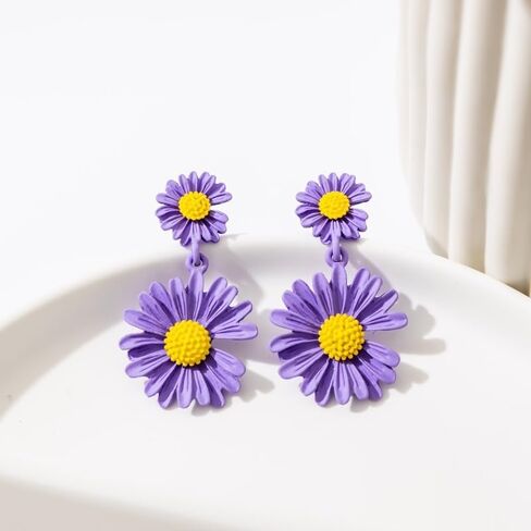 QzxEqz Bohemian Daisy Flower Earrings Matte Floral Petal Drop Dangle Earrings Layered Flower Earrings for Women Girls Chic Wedding Jewelry in Saudi Arabia