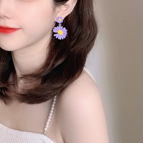 QzxEqz Bohemian Daisy Flower Earrings Matte Floral Petal Drop Dangle Earrings Layered Flower Earrings for Women Girls Chic Wedding Jewelry in Saudi Arabia