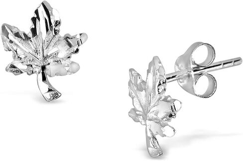 WithLoveSilver 925 Sterling Silver Tiny Diamond Cut Maple Leaf Canada Stud Earrings, Sterling Silver in Saudi Arabia