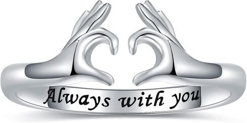 خواتم هَج رينجز 925 فضة استرلينية قابلة للتعديل - التفاف مفتوح حول حلقات معانقة للنساء، مجوهرات هوج هاند خواتم هدية عيد الأم للابنة in Kuwait