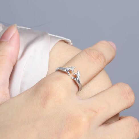 خواتم هَج رينجز 925 فضة استرلينية قابلة للتعديل - التفاف مفتوح حول حلقات معانقة للنساء، مجوهرات هوج هاند خواتم هدية عيد الأم للابنة in Kuwait