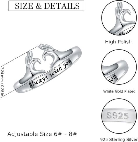 خواتم هَج رينجز 925 فضة استرلينية قابلة للتعديل - التفاف مفتوح حول حلقات معانقة للنساء، مجوهرات هوج هاند خواتم هدية عيد الأم للابنة in Kuwait