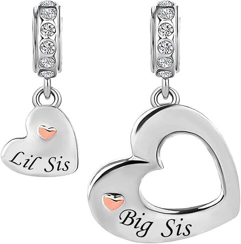 Big Sister Little Sister Birthday Jewelry Love Heart Dangle Charms Compatible with Pandora Charm Bracelets Necklace sets for 2 for Women Message Card in Saudi Arabia