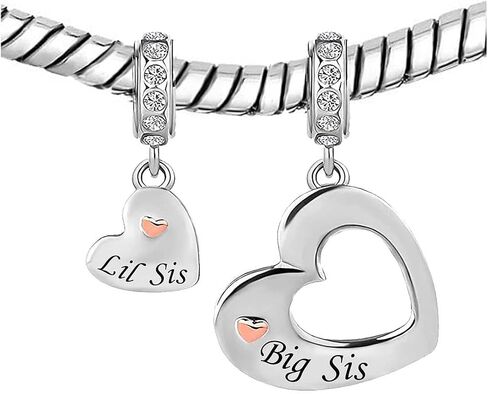 Big Sister Little Sister Birthday Jewelry Love Heart Dangle Charms Compatible with Pandora Charm Bracelets Necklace sets for 2 for Women Message Card in Saudi Arabia