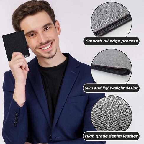 Mens Slim Wallet, Denim Fabric Men's Wallet Minimalist Wallet for Men, Mens Bifold Wallet Small Wallet for Teen Boys, Portable Credit Card Wallet for Work, Shopping (black) in Saudi Arabia