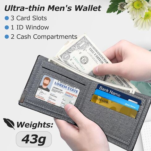 Mens Slim Wallet, Denim Fabric Men's Wallet Minimalist Wallet for Men, Mens Bifold Wallet Small Wallet for Teen Boys, Portable Credit Card Wallet for Work, Shopping (black) in Saudi Arabia