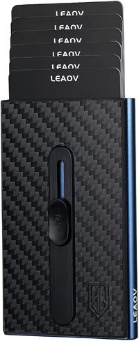 Leaov Minimalist Credit Card Holder wallet Pop Up Cards for Men, with Money Pocket，RFID Blocking Carbon Fiber Slim Metal Case(Navy Blue) in Saudi Arabia