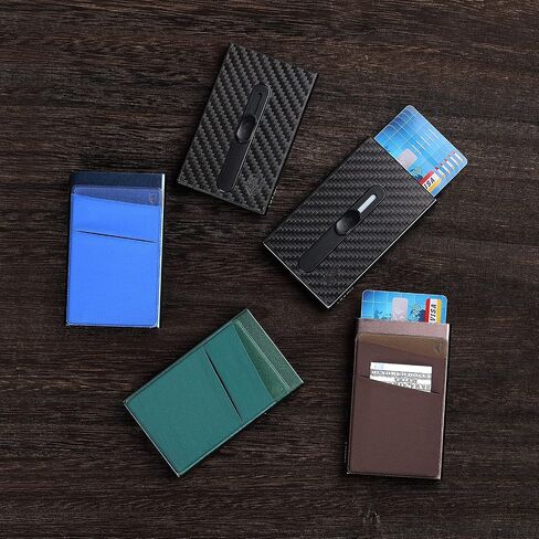 Leaov Minimalist Credit Card Holder wallet Pop Up Cards for Men, with Money Pocket，RFID Blocking Carbon Fiber Slim Metal Case(Navy Blue) in Saudi Arabia