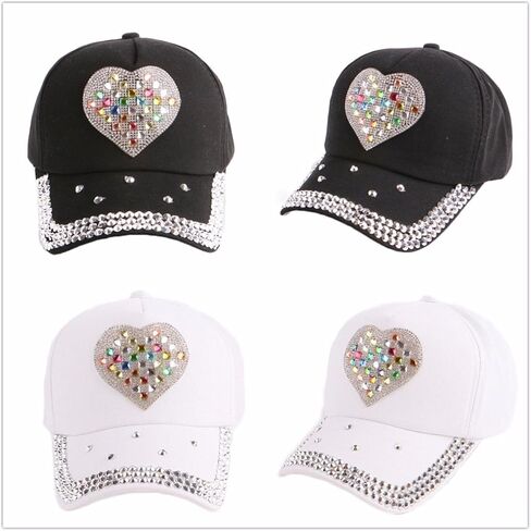 Women Bling Heart Shape Baseball Cap Rhinestones Vintage Jean Sport Hat in Saudi Arabia