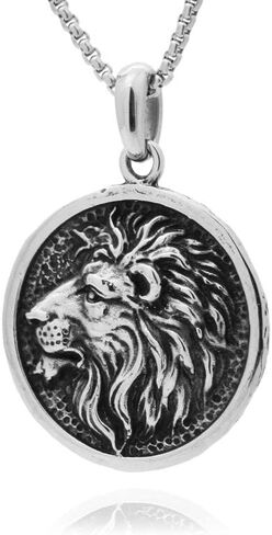 Punk Jewelry Necklace Stainless Steel Animal Lion Head Pendant Round Necklace in Kuwait