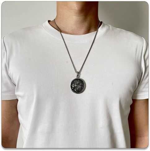 Punk Jewelry Necklace Stainless Steel Animal Lion Head Pendant Round Necklace in Kuwait