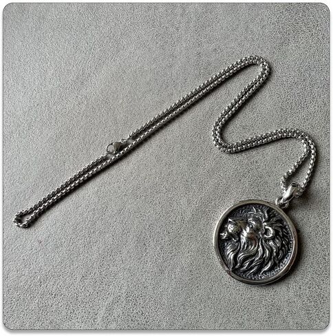 Punk Jewelry Necklace Stainless Steel Animal Lion Head Pendant Round Necklace in Kuwait