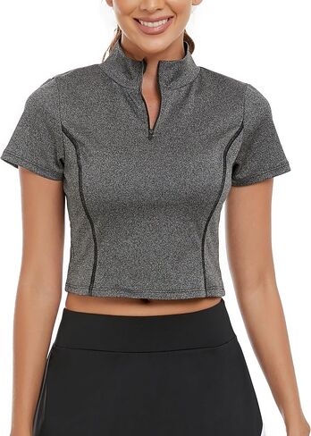 BMJL Womens Workout Tops Summer Crop Top Athletic Short Sleeve Gym Shirts with 1/4 Zipper in Saudi Arabia