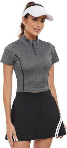 BMJL Womens Workout Tops Summer Crop Top Athletic Short Sleeve Gym Shirts with 1/4 Zipper in Saudi Arabia