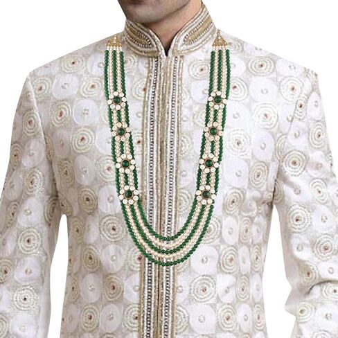 I Jewels 18k Gold Plated Indian Wedding Bollywood Dulha Moti Mala with Stone Maharaja Haar/Groom Necklace For Men (MLP32) in Saudi Arabia