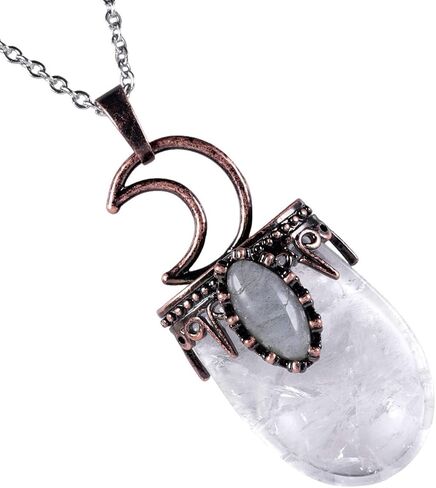 Nupuyai Vintage Healing Crystal Stone Pendant for Women Men, Unique Moon Necklace Oval Labradorite Jewelry in Kuwait