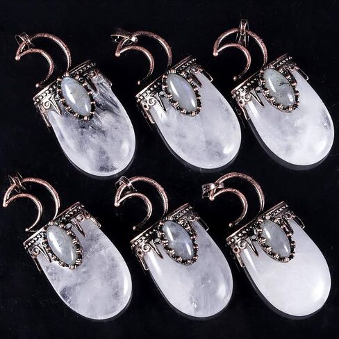 Nupuyai Vintage Healing Crystal Stone Pendant for Women Men, Unique Moon Necklace Oval Labradorite Jewelry in Kuwait