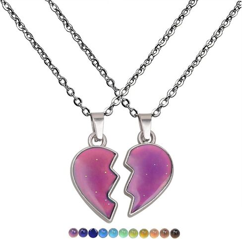 COLORFUL BLING 2Pcs/Set Temperature Sensing Color Changing Best Friens Friendship Necklace Stainless Steel Chain Broken Heart Pendant BFF Mood Jewelry Birthday Party Gifts in Saudi Arabia