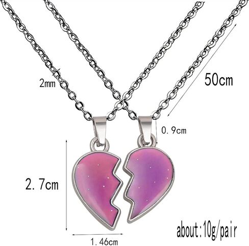 COLORFUL BLING 2Pcs/Set Temperature Sensing Color Changing Best Friens Friendship Necklace Stainless Steel Chain Broken Heart Pendant BFF Mood Jewelry Birthday Party Gifts in Saudi Arabia