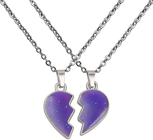 COLORFUL BLING 2Pcs/Set Temperature Sensing Color Changing Best Friens Friendship Necklace Stainless Steel Chain Broken Heart Pendant BFF Mood Jewelry Birthday Party Gifts in Saudi Arabia