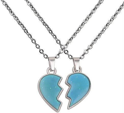 COLORFUL BLING 2Pcs/Set Temperature Sensing Color Changing Best Friens Friendship Necklace Stainless Steel Chain Broken Heart Pendant BFF Mood Jewelry Birthday Party Gifts in Saudi Arabia