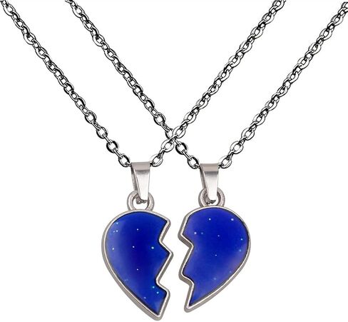 COLORFUL BLING 2Pcs/Set Temperature Sensing Color Changing Best Friens Friendship Necklace Stainless Steel Chain Broken Heart Pendant BFF Mood Jewelry Birthday Party Gifts in Saudi Arabia