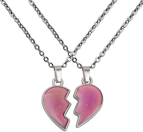 COLORFUL BLING 2Pcs/Set Temperature Sensing Color Changing Best Friens Friendship Necklace Stainless Steel Chain Broken Heart Pendant BFF Mood Jewelry Birthday Party Gifts in Saudi Arabia
