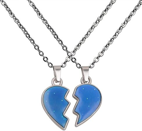 COLORFUL BLING 2Pcs/Set Temperature Sensing Color Changing Best Friens Friendship Necklace Stainless Steel Chain Broken Heart Pendant BFF Mood Jewelry Birthday Party Gifts in Saudi Arabia