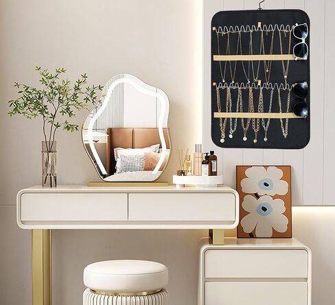 Hanging Jewelry Organizer for Closet - Necklace Earring Sunglasses Tie Holder Organizer with Dustproof Cover and Rotating Metal Hook - Jewelry Storage Display Stand 1 Piece, Large, Black in Saudi Arabia