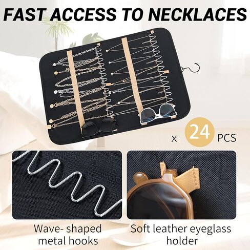 Hanging Jewelry Organizer for Closet - Necklace Earring Sunglasses Tie Holder Organizer with Dustproof Cover and Rotating Metal Hook - Jewelry Storage Display Stand 1 Piece, Large, Black in Saudi Arabia